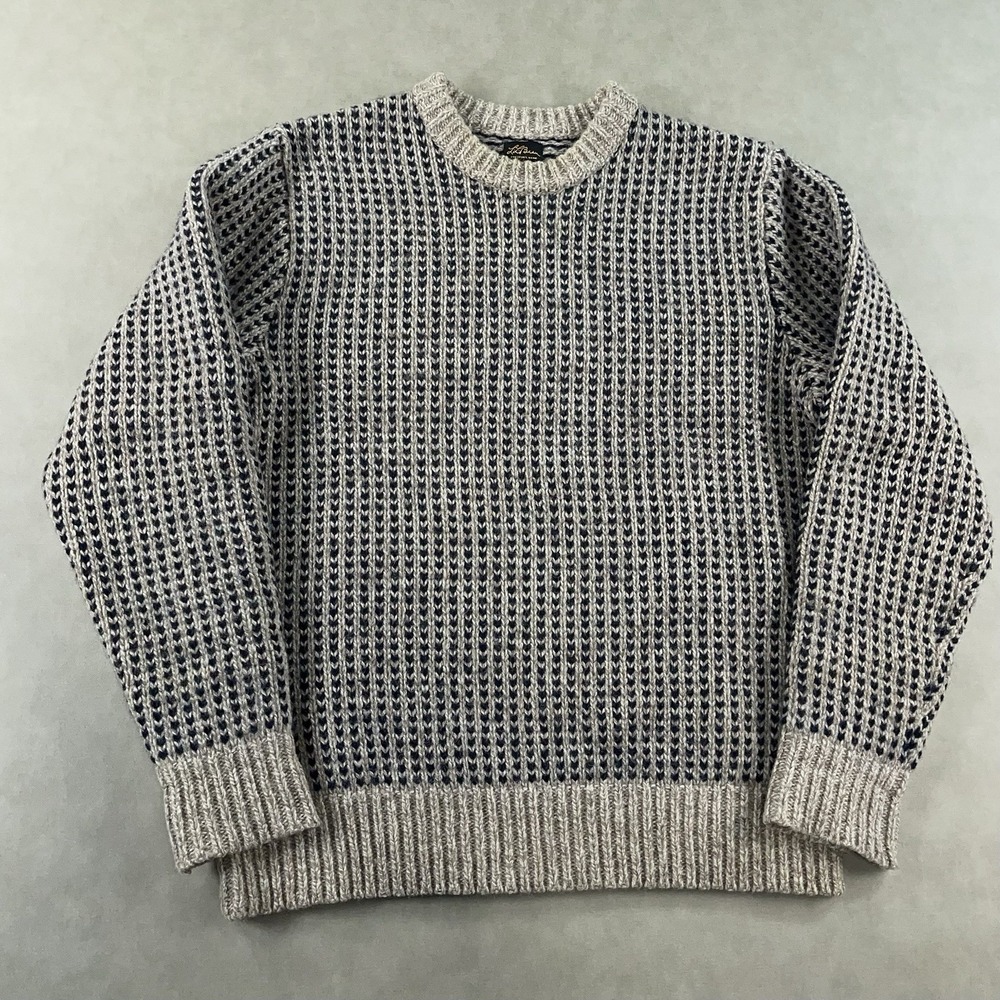 LL Bean Sweater Mens Medium Brown Wool Birdseye Fisherman Pullover Knit